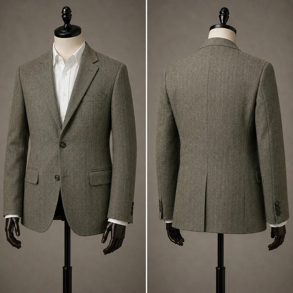 Jos A Bank Blazer Mens 46L Brown Herringbone Wool Two Button Sport Coat Long